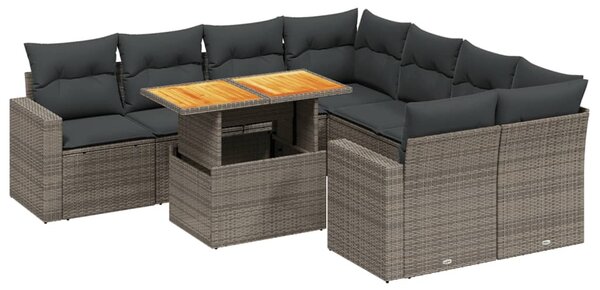 9 részes szürke polyrattan kerti ülőgarnitúra párnákkal