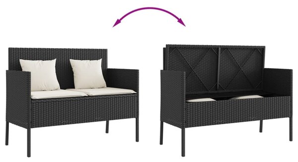 Fekete polyrattan kerti pad párnával