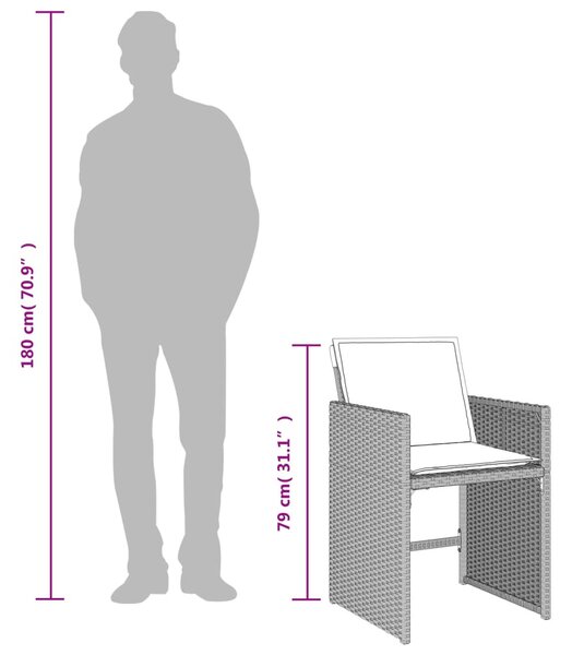 13 részes szürke polyrattan kerti étkezőgarnitúra párnákkal
