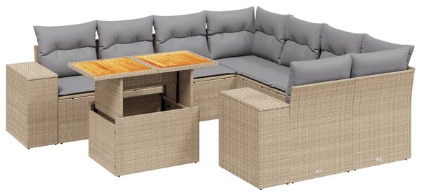 9 részes bézs polyrattan kerti ülőgarnitúra párnákkal
