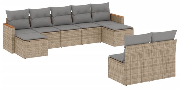 9 részes vegyes bézs polyrattan kerti ülőgarnitúra párnákkal