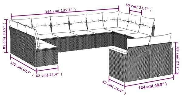 13részes vegyes bézs polyrattan kerti ülőgarnitúra párnákkal