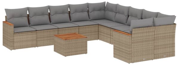 11részes vegyes bézs polyrattan kerti ülőgarnitúra párnákkal