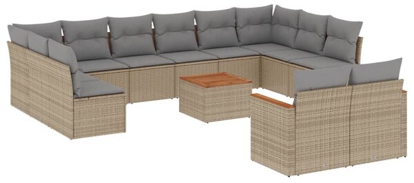 13részes vegyes bézs polyrattan kerti ülőgarnitúra párnákkal