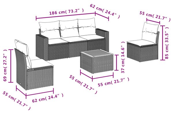 6 részes vegyes bézs polyrattan kerti ülőgarnitúra párnákkal