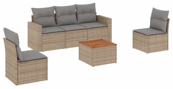 6 részes vegyes bézs polyrattan kerti ülőgarnitúra párnákkal