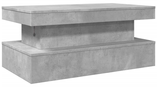 Betonszürke dohányzóasztal LED-lámpákkal 90x50x40 cm
