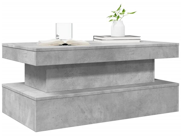 Betonszürke dohányzóasztal LED-lámpákkal 90x50x40 cm