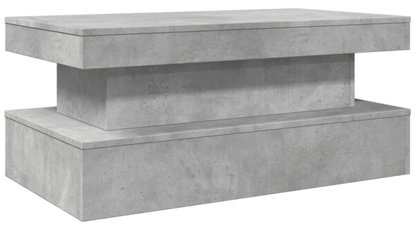 Betonszürke dohányzóasztal LED-lámpákkal 90x50x40 cm