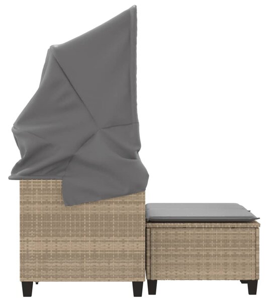 2 személyes bézs polyrattan kerti kanapé baldachinnal/székkel