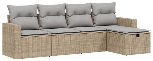 5 részes vegyes bézs polyrattan kerti ülőgarnitúra párnákkal