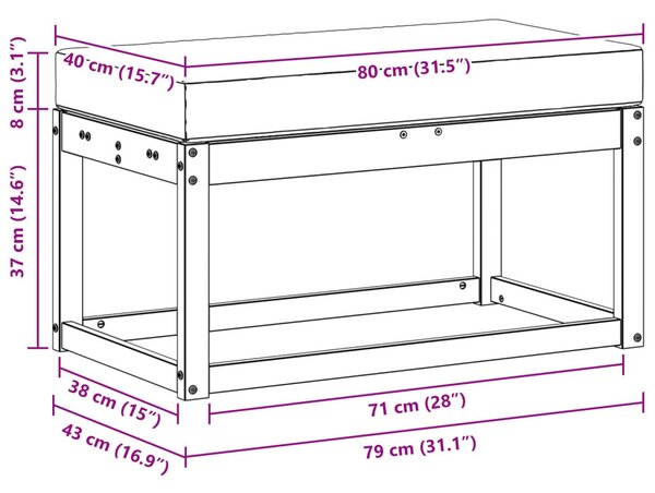 VidaXL Kültéri Szék Pad párnával Fehér 80 x 43 x 45 cm Tömör Akácfa