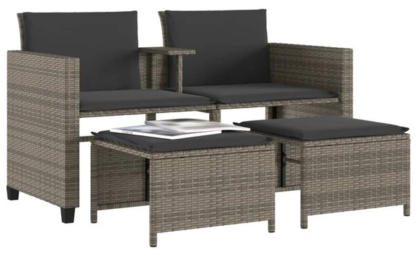 2 személyes szürke polyrattan kerti kanapé asztallal/székkel