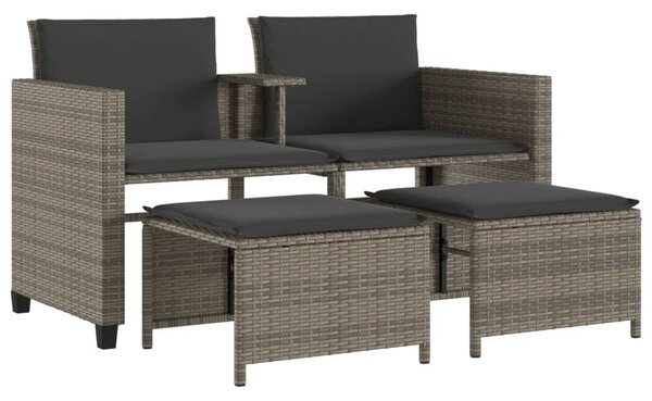 2 személyes szürke polyrattan kerti kanapé asztallal/székkel
