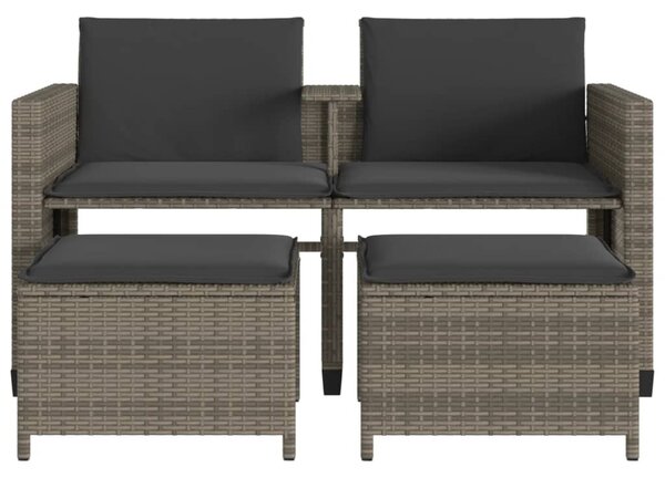 2 személyes szürke polyrattan kerti kanapé asztallal/székkel