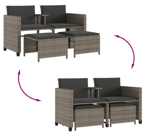 2 személyes szürke polyrattan kerti kanapé asztallal/székkel