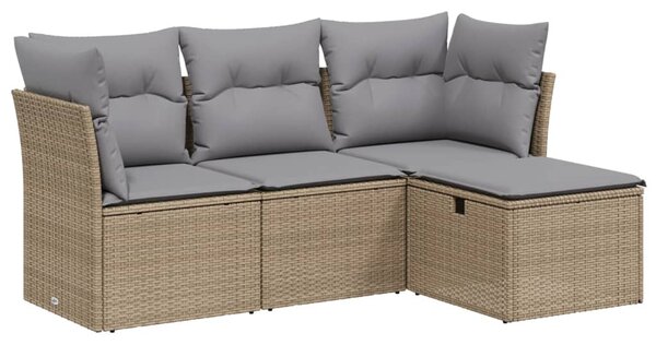 4 részes vegyes bézs polyrattan kerti ülőgarnitúra párnákkal