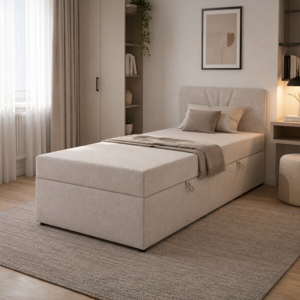 KONDELA Boxspring ágy, egyszemélyes, bézs, 90x200, univerzális, SUPA