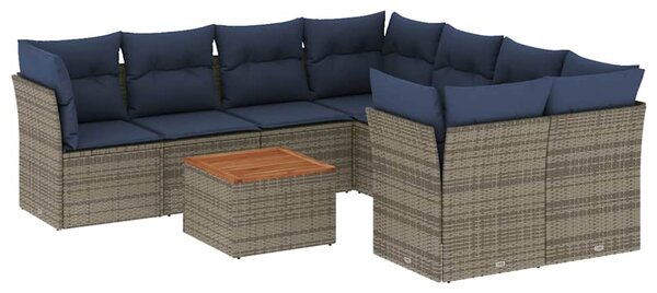 VidaXL 9 részes szürke polyrattan kerti ülőgarnitúra párnával