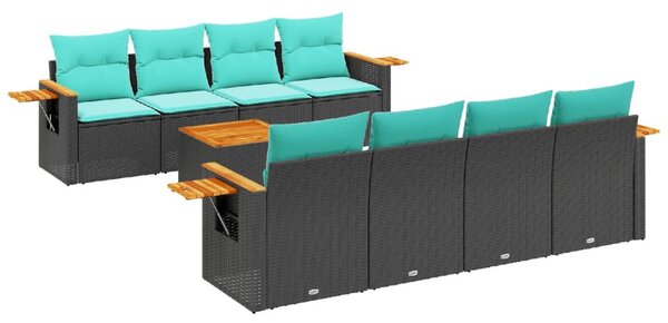 9 részes fekete polyrattan kerti ülőgarnitúra párnával