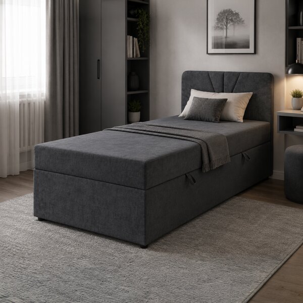 KONDELA Boxspring ágy, egyszemélyes, szürke, 90x200, univerzális, SUPA