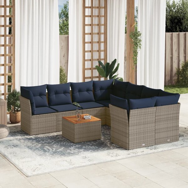 VidaXL 9 részes szürke polyrattan kerti ülőgarnitúra párnával