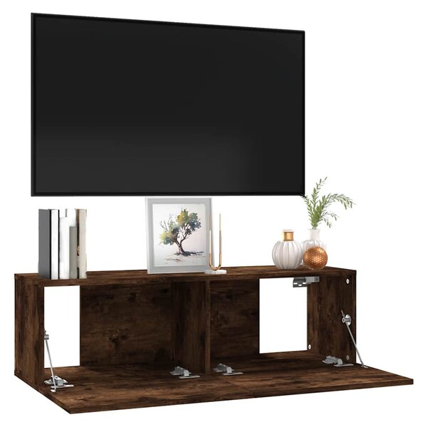 Füstös tölgy színű szerelt fa fali TV-szekrény 100 x 30 x 30 cm