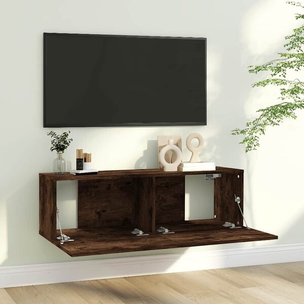 Füstös tölgy színű szerelt fa fali TV-szekrény 100 x 30 x 30 cm