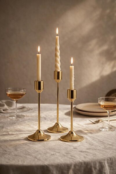 King Home SHP SPLEND gyertyatartó szett fém arany 3 darabos