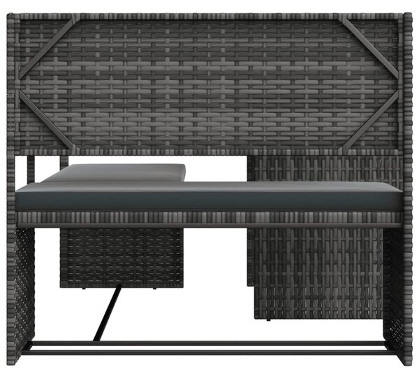 L-alakú szürke polyrattan kerti kanapé asztallal és párnákkal