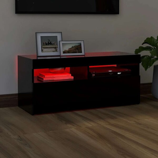 Fekete TV-szekrény LED-világítással 90x35x40 cm