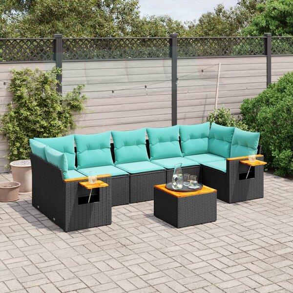 8 részes fekete polyrattan kerti ülőgarnitúra párnával