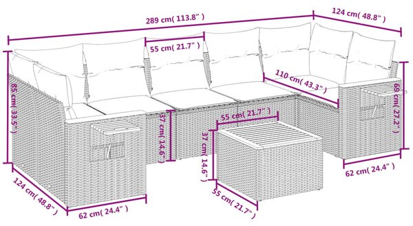 8 részes bézs polyrattan kerti ülőgarnitúra párnával