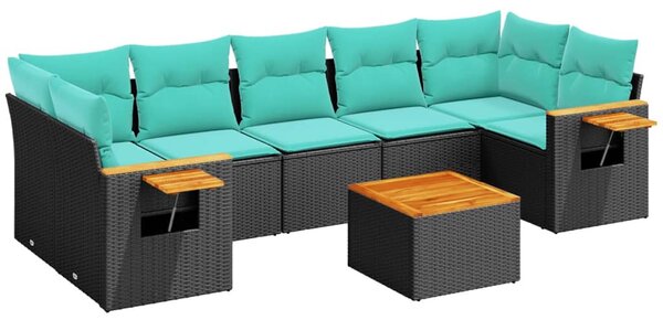 8 részes fekete polyrattan kerti ülőgarnitúra párnával