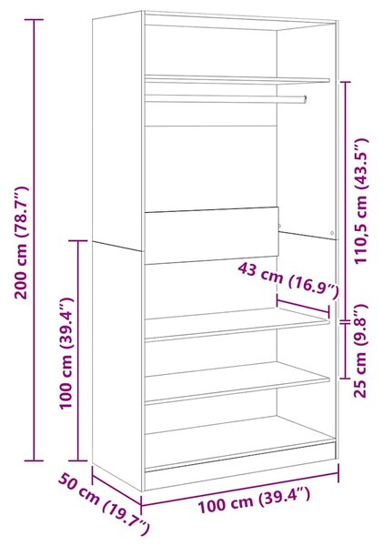 Fekete szerelt fa ruhásszekrény 100 x 50 x 200 cm