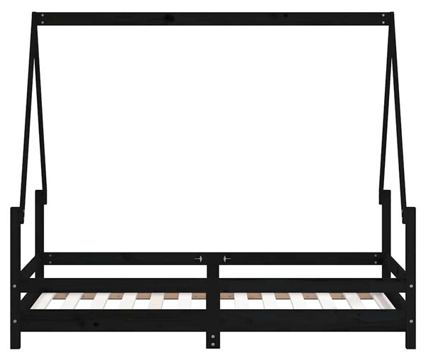 Fekete tömör fenyőfa gyerekágykeret 80 x 160 cm