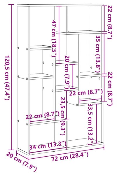Könyvespolc Fekete tölgy 72 x 20 x 102,5 cm Faanyag