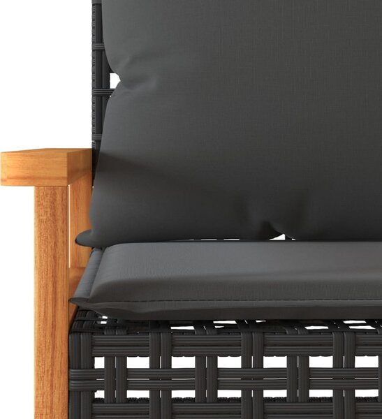 3 részes fekete polyrattan és akácfa bisztrószett párnákkal