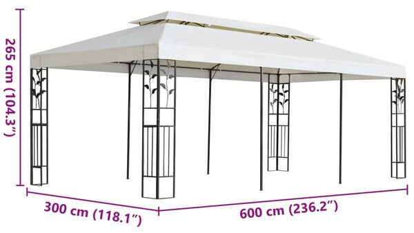 Fehér acél pavilon dupla tetővel 6 x 3 m