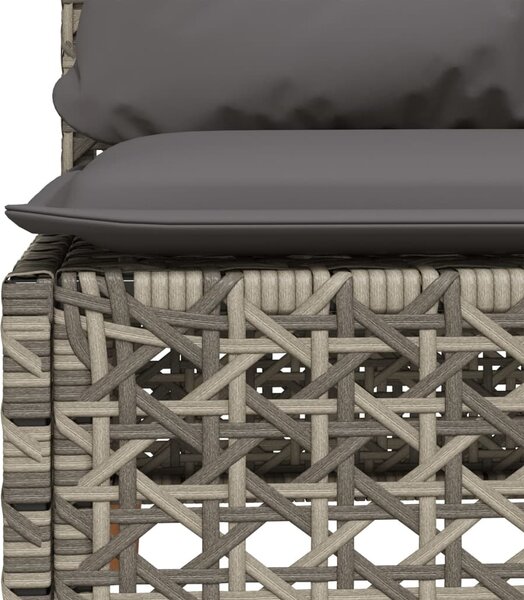 Szürke polyrattan karfa nélküli kerti kanapé párnával