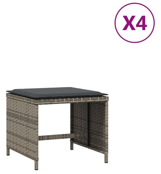 4 db szürke polyrattan kerti szék párnával 40 x 40 x 35 cm
