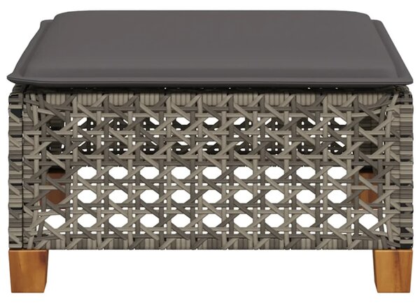 Szürke polyrattan kerti ülőke párnával 63,5 x 56 x 32 cm