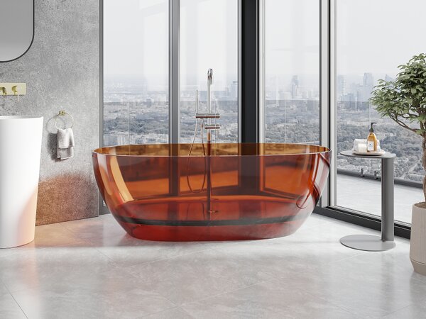 Mexen Pure earth szabadon álló áttetsző kád 170 x 80 cm, krómozott leeresztő - 58071708005