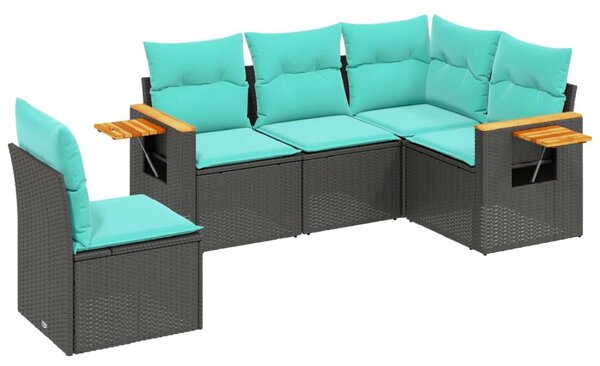 5 részes fekete polyrattan kerti ülőgarnitúra párnával