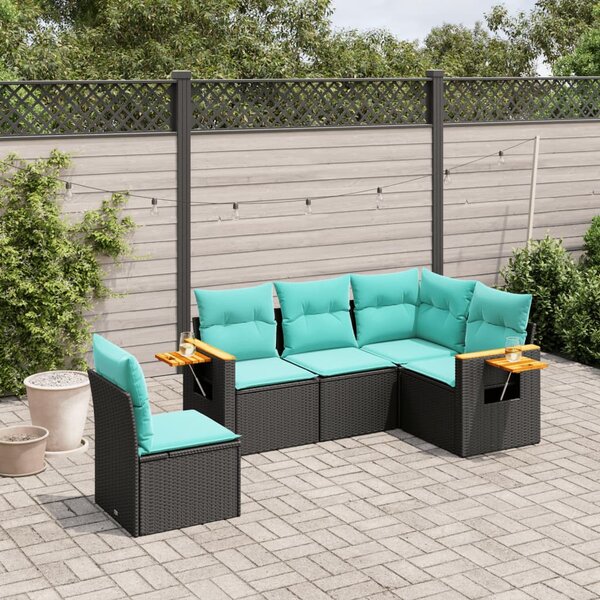 5 részes fekete polyrattan kerti ülőgarnitúra párnával