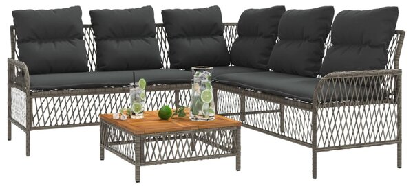 2 részes szürke polyrattan kerti kanapészett párnákkal