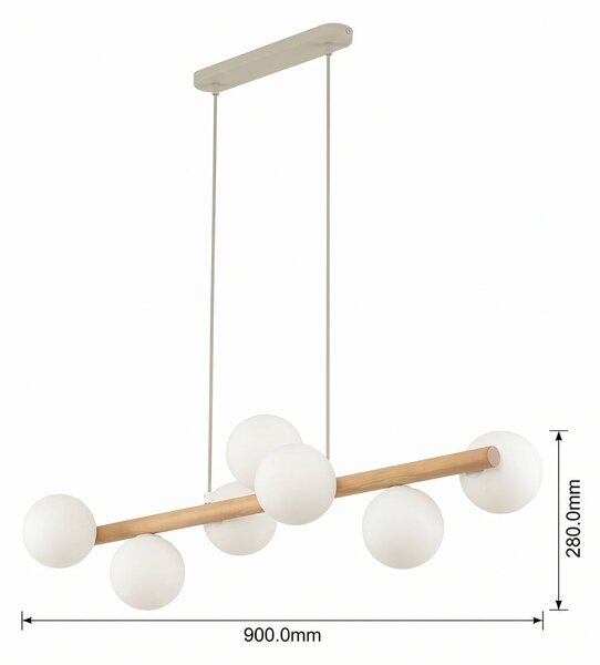 TK Lighting Estera függőlámpa, opál üveg, fa, hét lámpa, dimmelhető, Világos fa, Nappali / Étkező, Üveg
