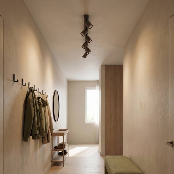 TK Lighting Mennyezeti spot Top, állítható, barna, hatlángú lineáris, dimmelhető, Barna / rozsda, Nappali / Étkező, fém, Modern