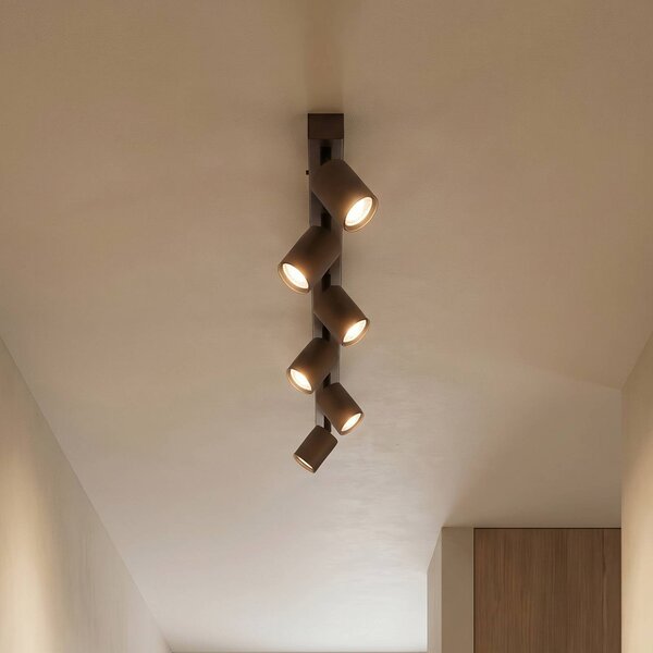 TK Lighting Mennyezeti spot Top, állítható, barna, hatlángú lineáris, dimmelhető, Barna / rozsda, Nappali / Étkező, fém, Modern