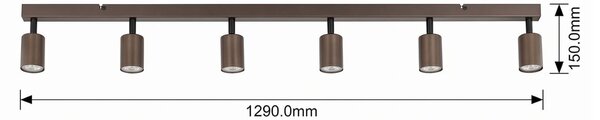 TK Lighting Mennyezeti spot Top, állítható, barna, hatlángú lineáris, dimmelhető, Barna / rozsda, Nappali / Étkező, fém, Modern